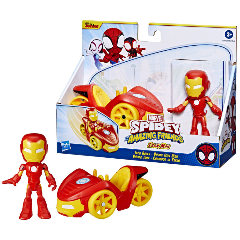 Marvel Spidey and His Amazing Friends Iron Man Action Figure and Iron Racer Vehicle, Iron Man Toy