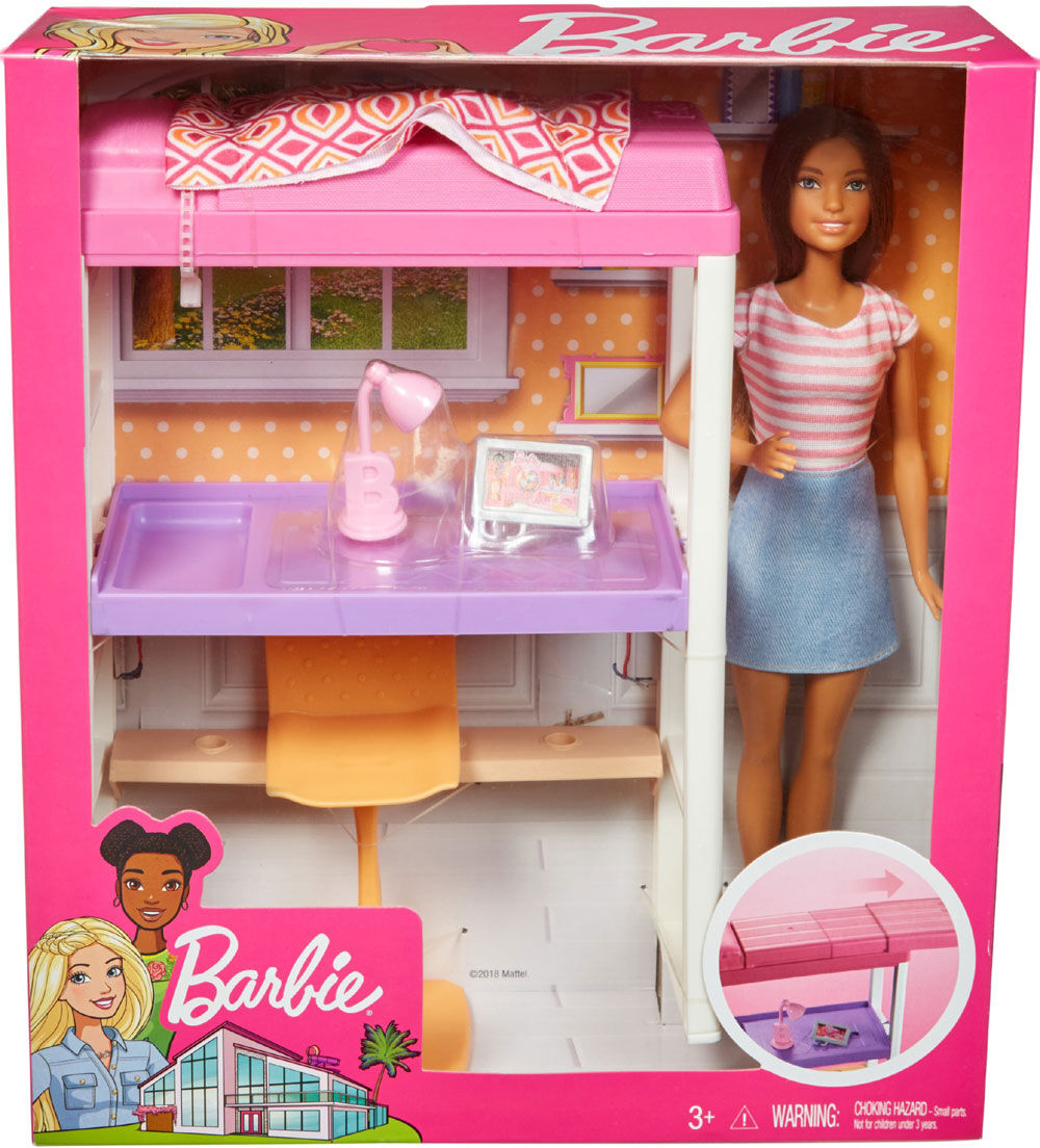 barbie doll and home office set