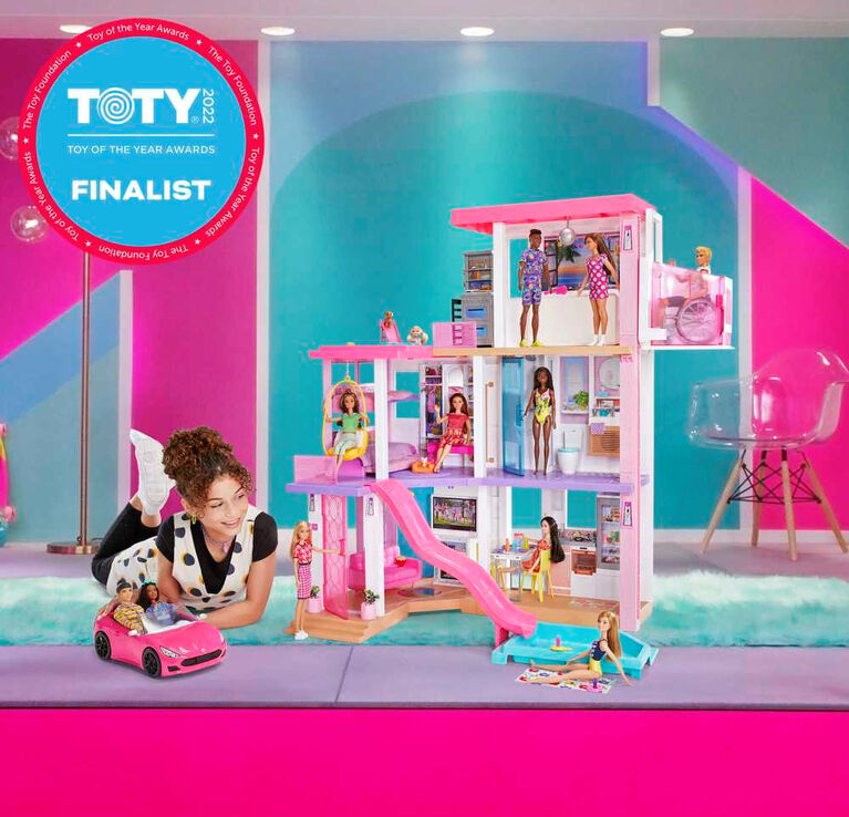 Barbie Maison de poupée, 2 niveaux, 4 zones de jeu, meublée