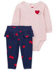 Carter's Two Piece Heart Bodysuit Pant Set Red  NB