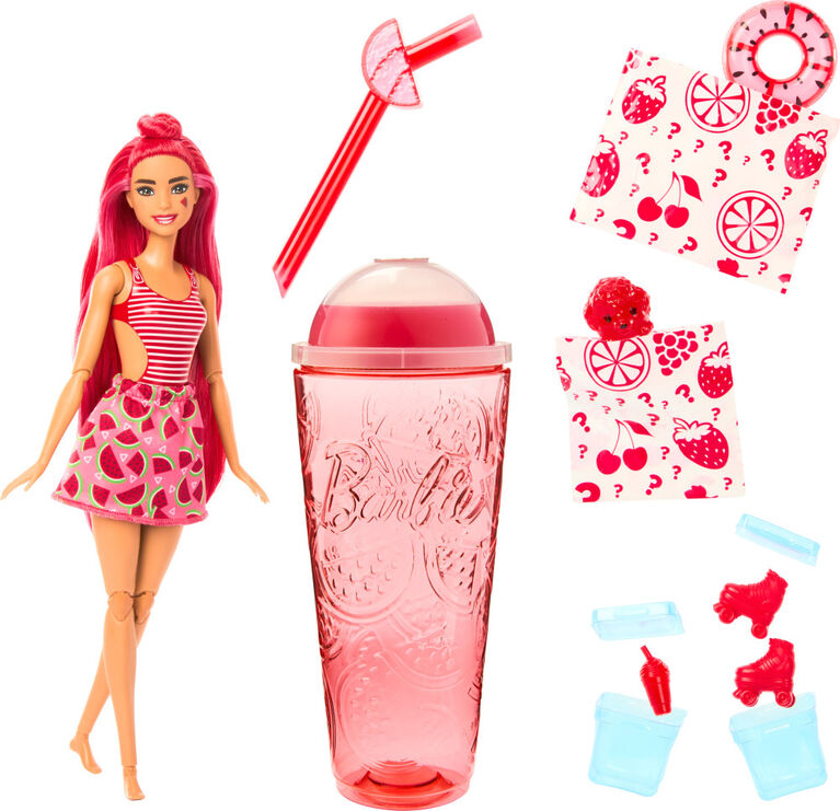 ​Barbie Pop Reveal Fruit Series Doll, Watermelon Crush Theme with 8  Surprises Including Pet & Accessories, Slime, Scent & Color Change
