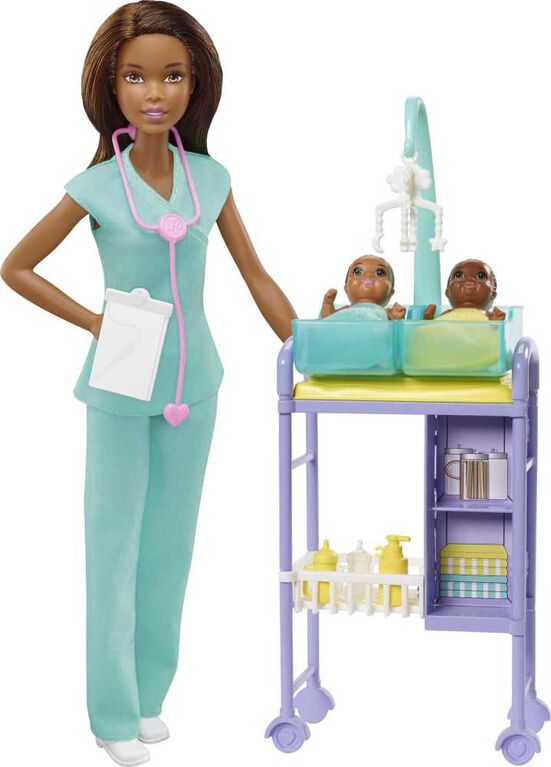 Barbie Pediatrician Playset with Brunette Doll, 2 Baby Dolls, Toy Playsets