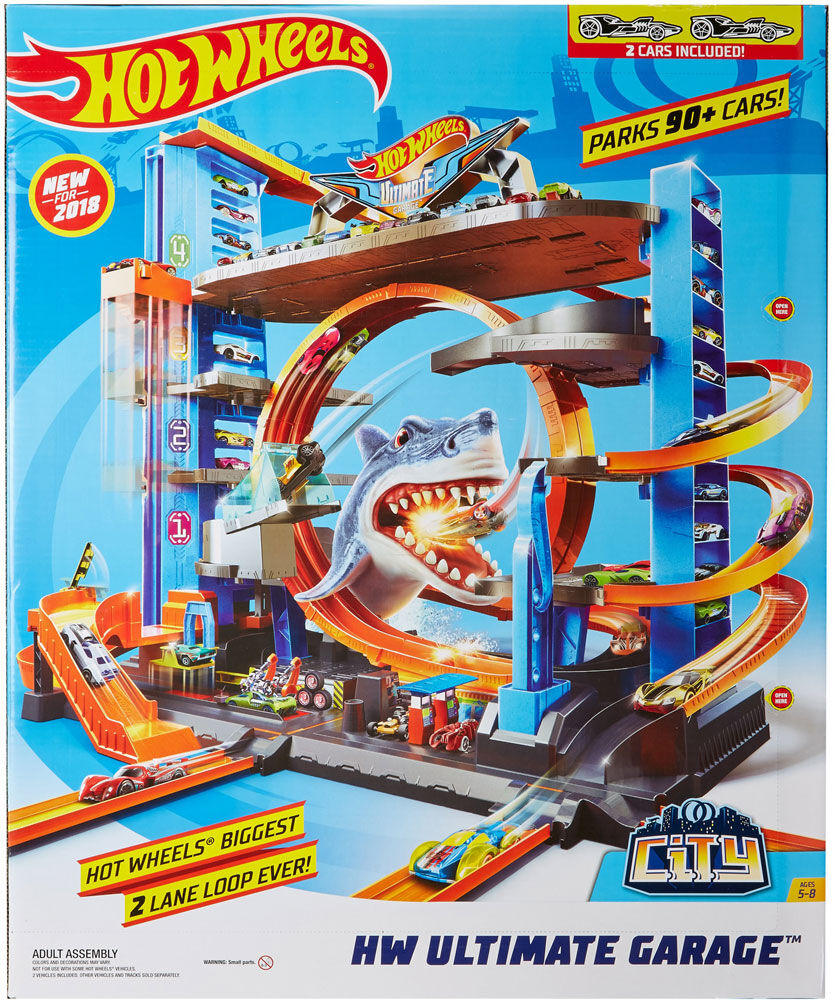 hot wheels city ultimate garage playset with automatic lift jump loop shark attack