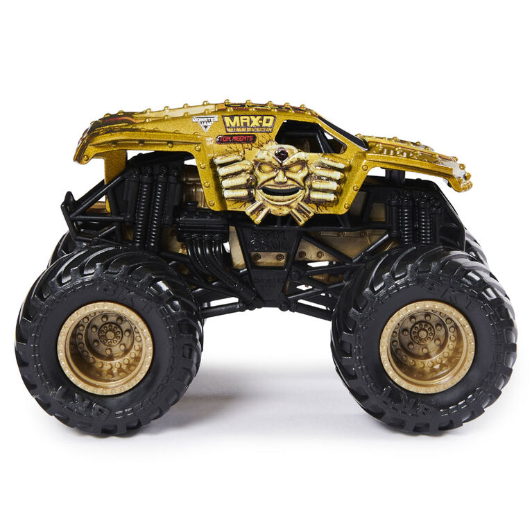 Monster Jam, Coffret monster truck Max-D à l'échelle 1:64 officiel et figurine articulée Maximus Creatures de 12,7 cm (or métallique)