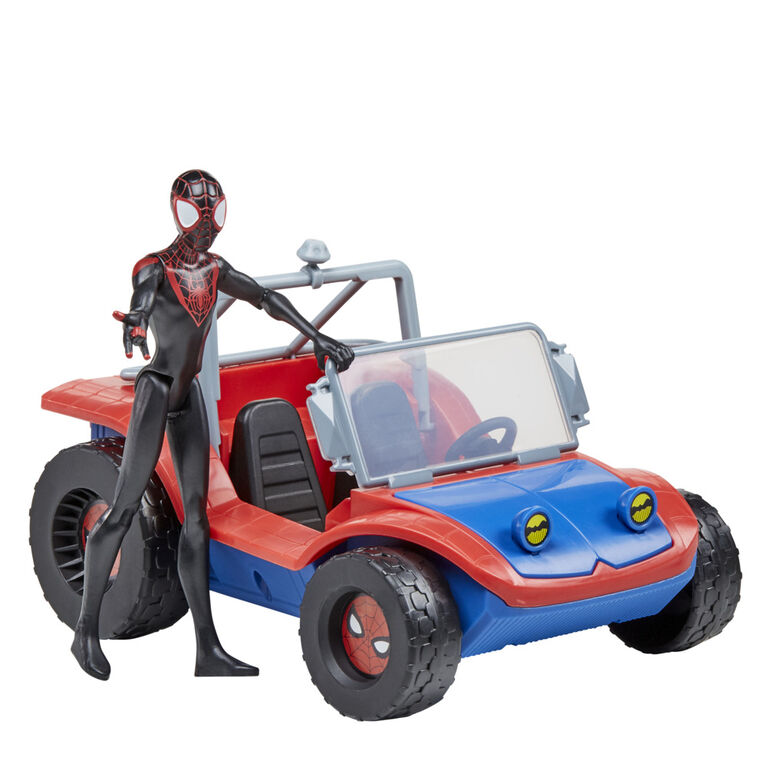 Marvel Spider-Man, Spider-Mobile, véhicule avec figurine Miles Morales à l' échelle de 15 cm, jouets Marvel pour enfants