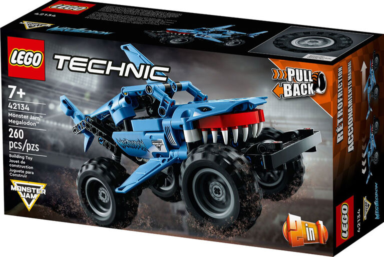 LEGO 42134 Technic Monster Jam Megalodon, Jouet de Voiture, 2 en 1, Truck  et Low Racer Lusca, Véhicule à Rétrofriction, pour Garçons et Filles