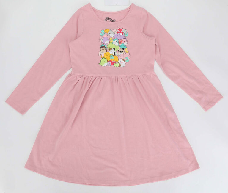 Squishmallows Friends on Clouds Long Sleeve Dress Pink Small