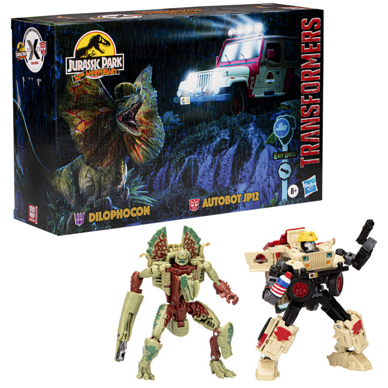 Transformers Collaborative Jurassic Park x Transformers, figurines Dilophocon et Autobot JP12