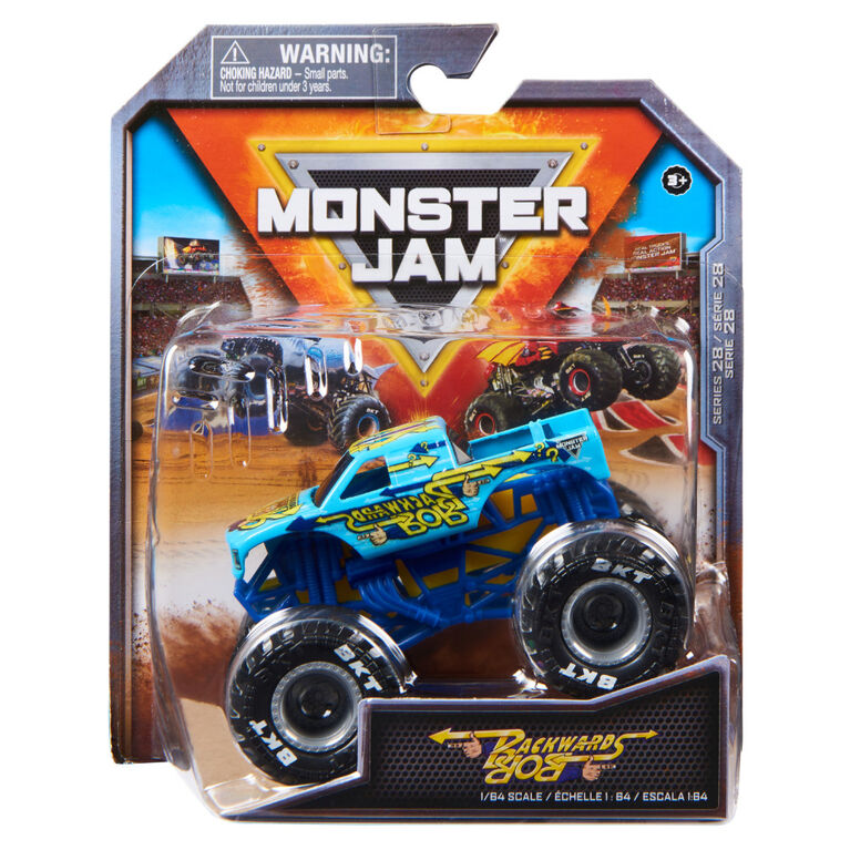Monster Jam, Monster truck Backwards Bob officiel, véhicule en métal moulé, échelle 1:64, Jouets pour garçons à partir de 3 ans