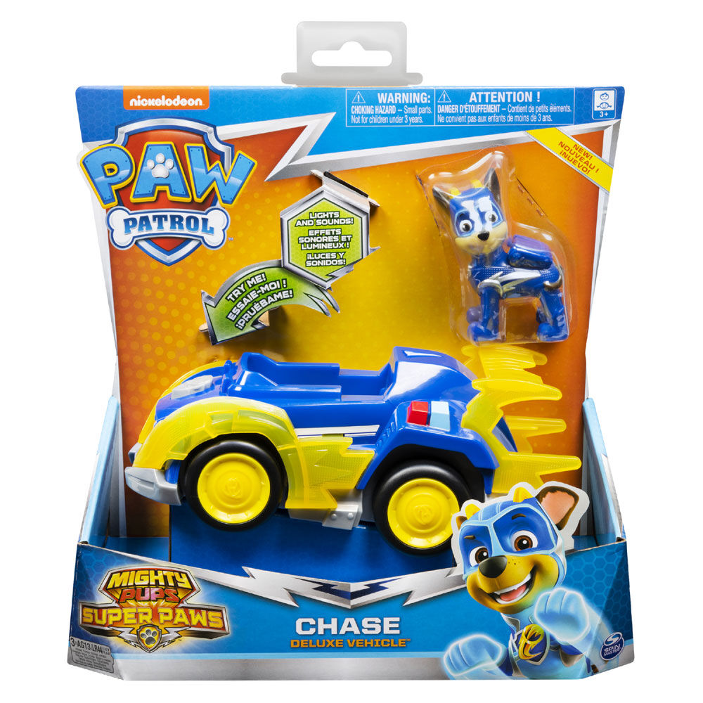 PAW Patrol, Mighty Pups Super PAWs Chase's Deluxe Vehicle with Lights and  Sounds