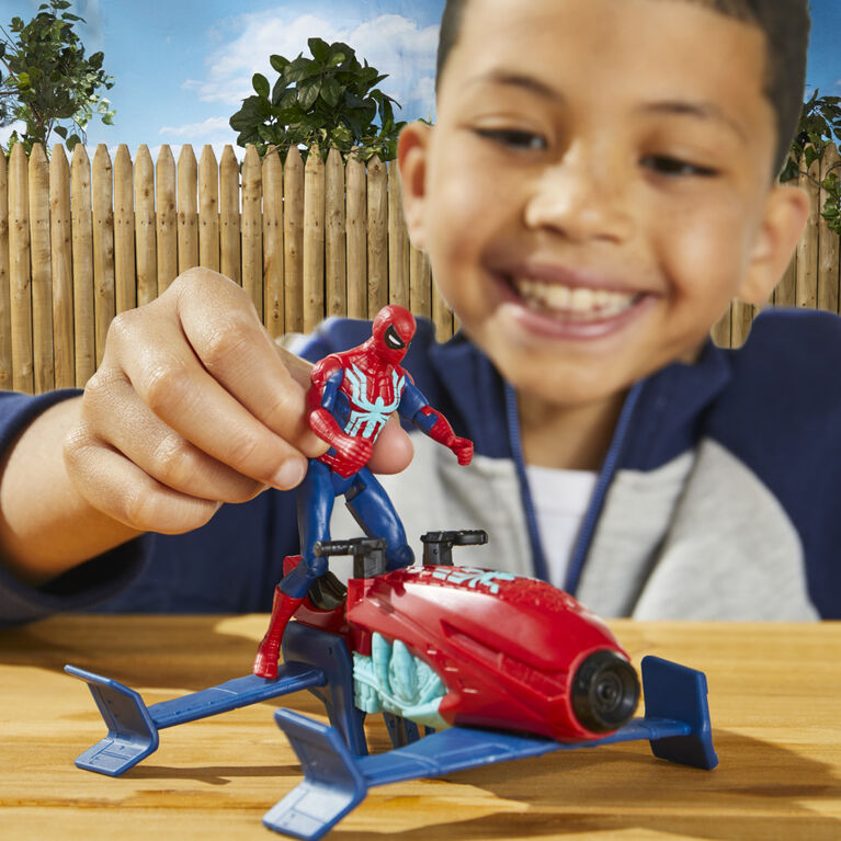 Marvel Spider-Man, Epic Hero Series Web Splashers, coffret Spider-Man Hydro-Jet, figurine avec véhicule