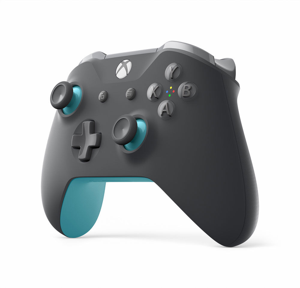 gray and blue xbox one controller