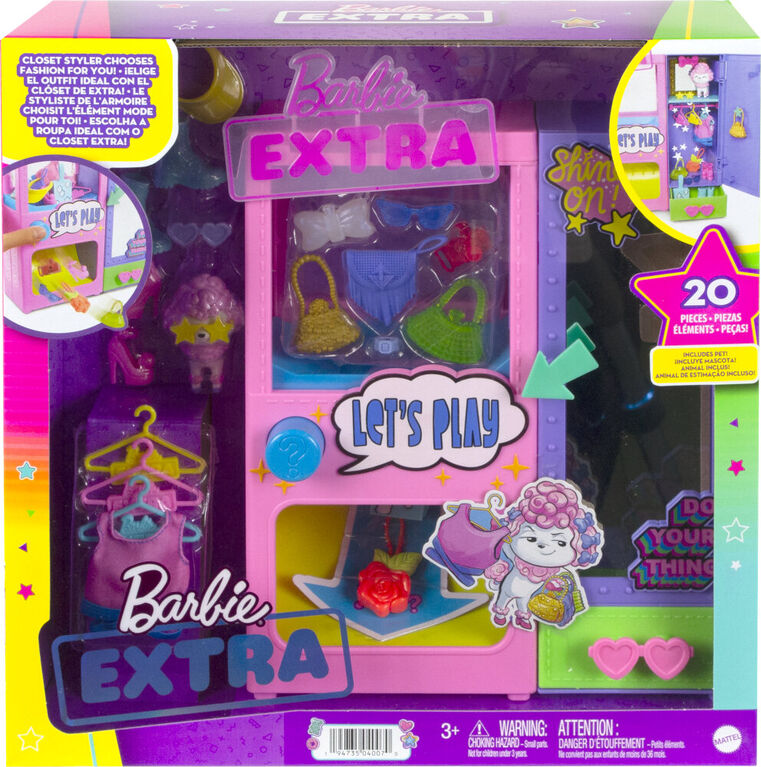 Barbie Extra Surprise Fashion Closet Playset with Pet and Accessories, 3 Year Olds and Up