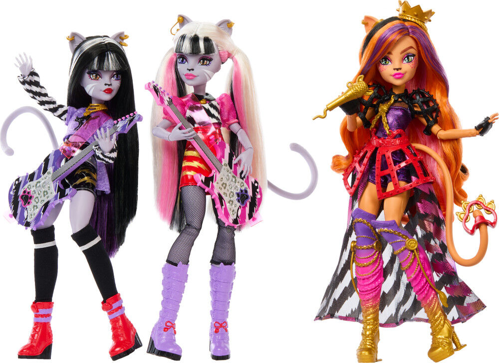 Monster High Dolls The Hissfits Band Three Pack with Toralei Stripe Meowlody and Purrsephone