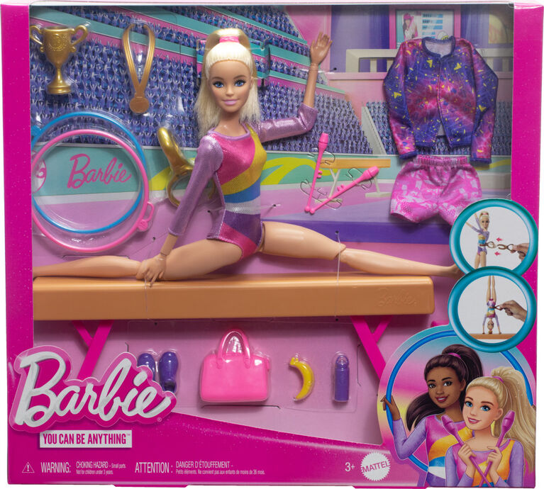 Barbie Gymnastics Playset with Blonde Fashion Doll, Balance Beam, 10+ Accessories & Flip Feature