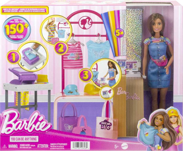 Barbie Make and Sell Boutique Playset with Brunette Doll, Foil