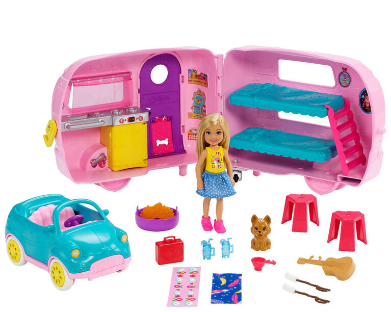 Barbie Club Chelsea Camper Playset With Doll Puppy Car Transforming Camper And Accessories Toys R Us Canada