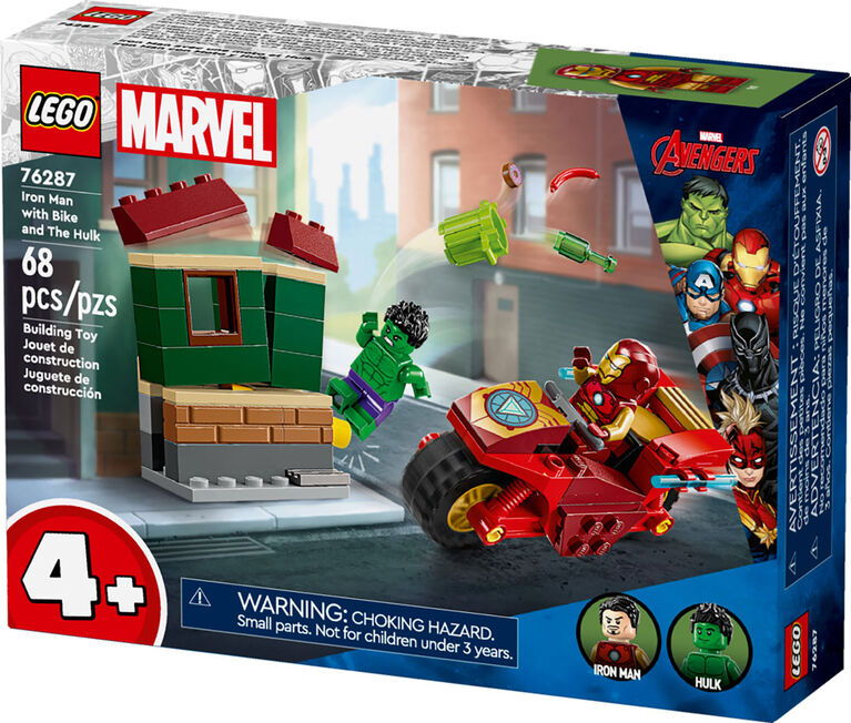 LEGO Marvel Iron Man with Bike and The Hulk Building Set, Easy Build Marvel Toy with 2 Minifigures, 76287