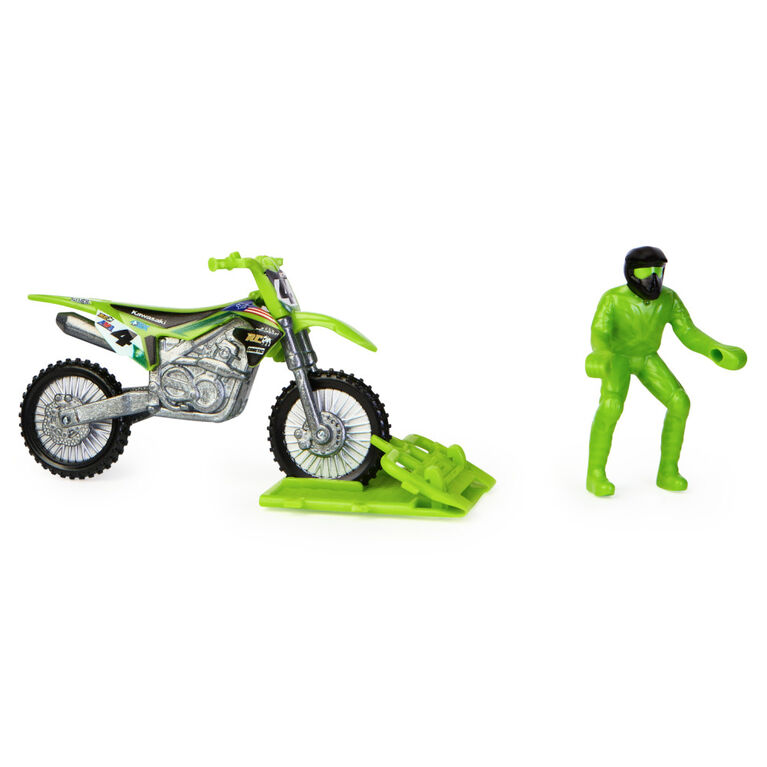Supercross, Moto authentique de Ricky Carmichael en métal moulé à l'échelle 1:24 avec figurine motocycliste