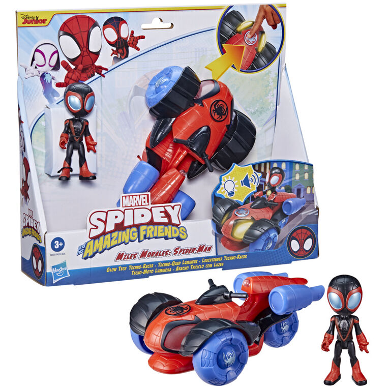 Marvel Spidey and His Amazing Friends Glow Tech Techno-Racer Vehicle, with Lights, Sounds