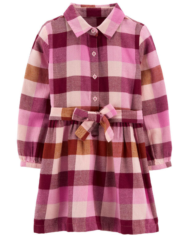 Robe chemise en flanelle de coton à motif écossais rose Carter’s 3T