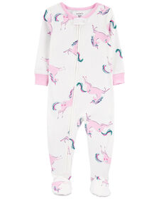 Carter's One Piece Pink Unicorn Footed Pajama White 3T