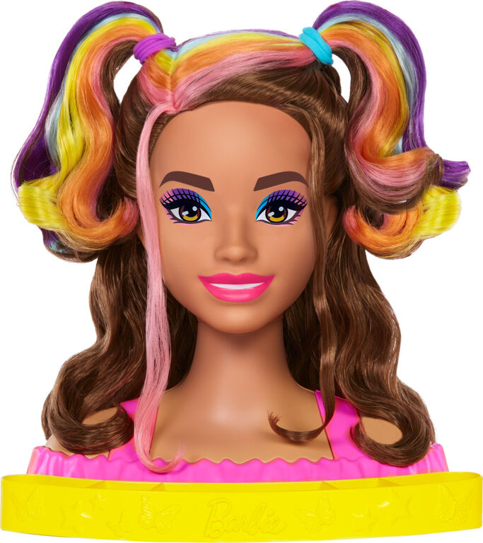 Barbie-Ultra Chevelure-Tête à Coiffer brune mèches arc-en-ciel