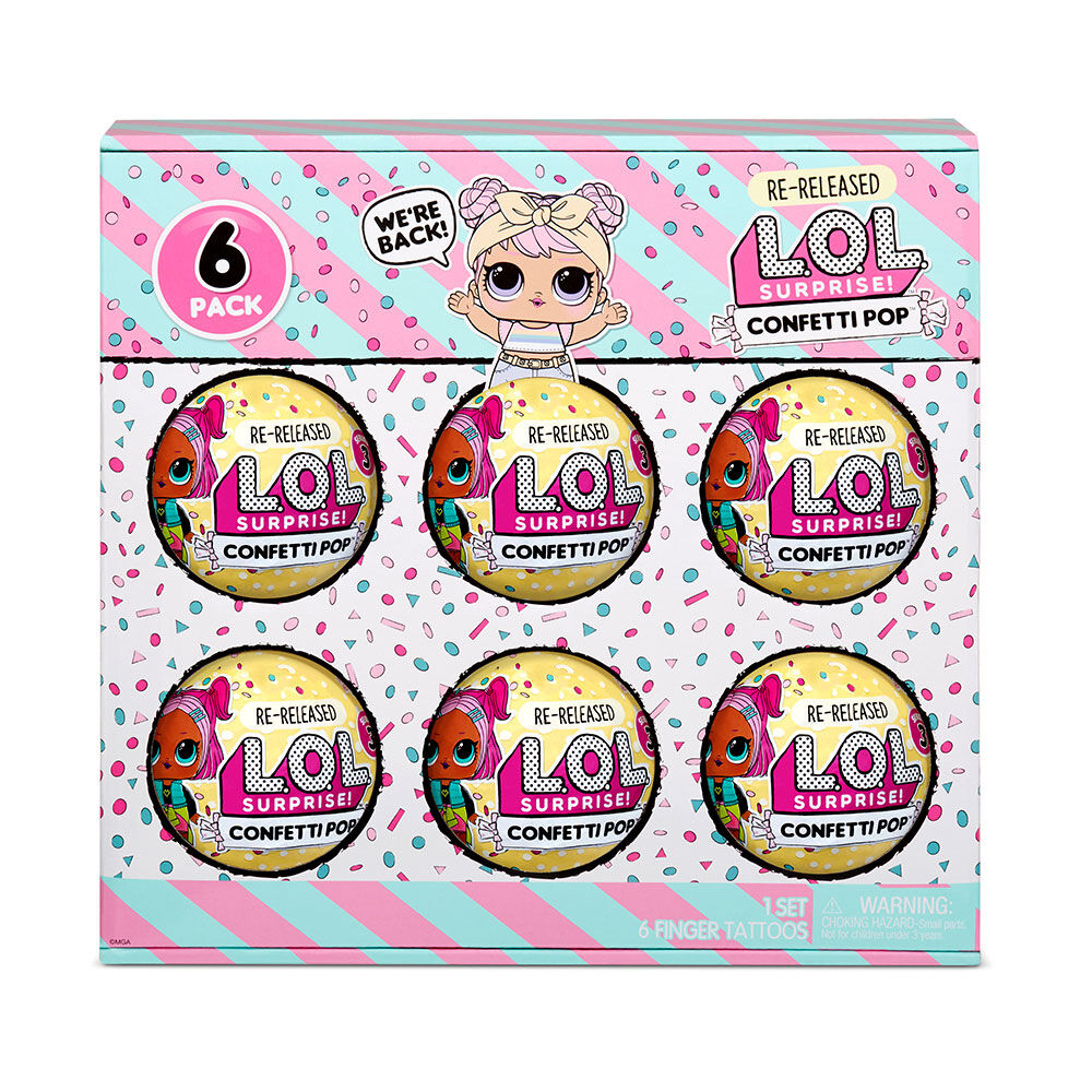 L.O.L. Surprise! Confetti Pop 6 Pack Dawn - 6 Re-released Dolls Each with 9  Surprises - R Exclusive