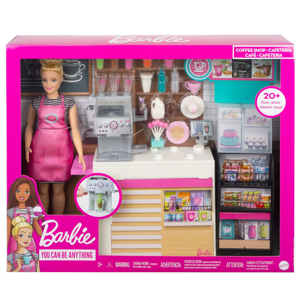 Barbie Coffee Shop with 12-in/30.40-cm Blonde Curvy Doll & 20+