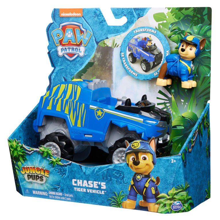 PAW Patrol Jungle Pups, Chase's Tiger Vehicle, Camion avec figurine articulée à collectionner