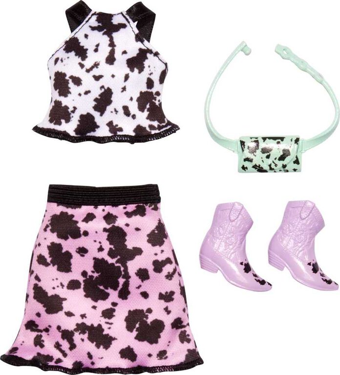 Barbie Fashion Pack of Doll Clothes, Complete Look Set with Cow-Print ...