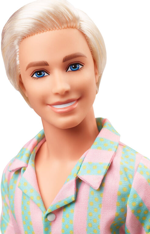 Barbie The Movie Ken Doll Wearing Pastel Striped Beach Matching
