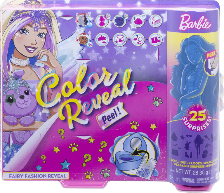 Barbie Color Reveal Peel Doll with 25 Surprises & Fairy Fantasy Fashion ...