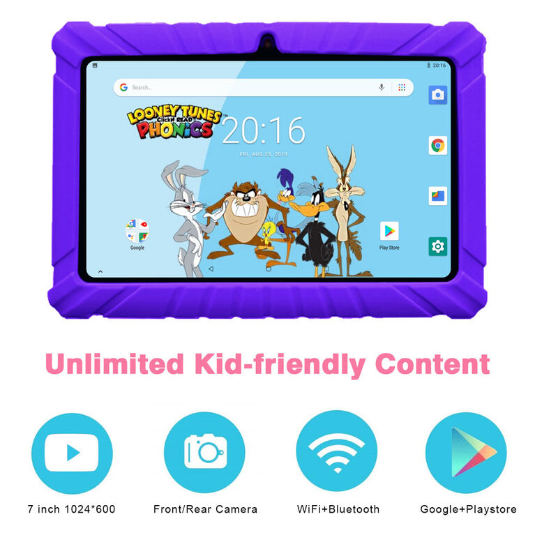 Tablette pour enfants de 7 pouces avec Android de 16 Go - Violet