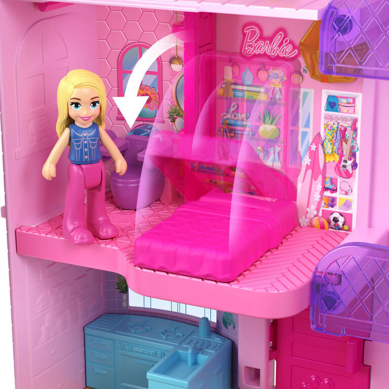Polly Pocket Barbie Dreamhouse Compact, Dollhouse Playset with 3 Micro Dolls, 1 Pet & 11 Accessories