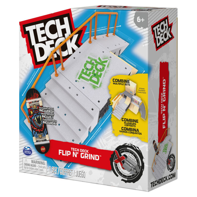 Tech Deck, Flip N' Grind X-Connect Park Creator, Coffret rampe à construire et à personnaliser avec fingerboard exclusif