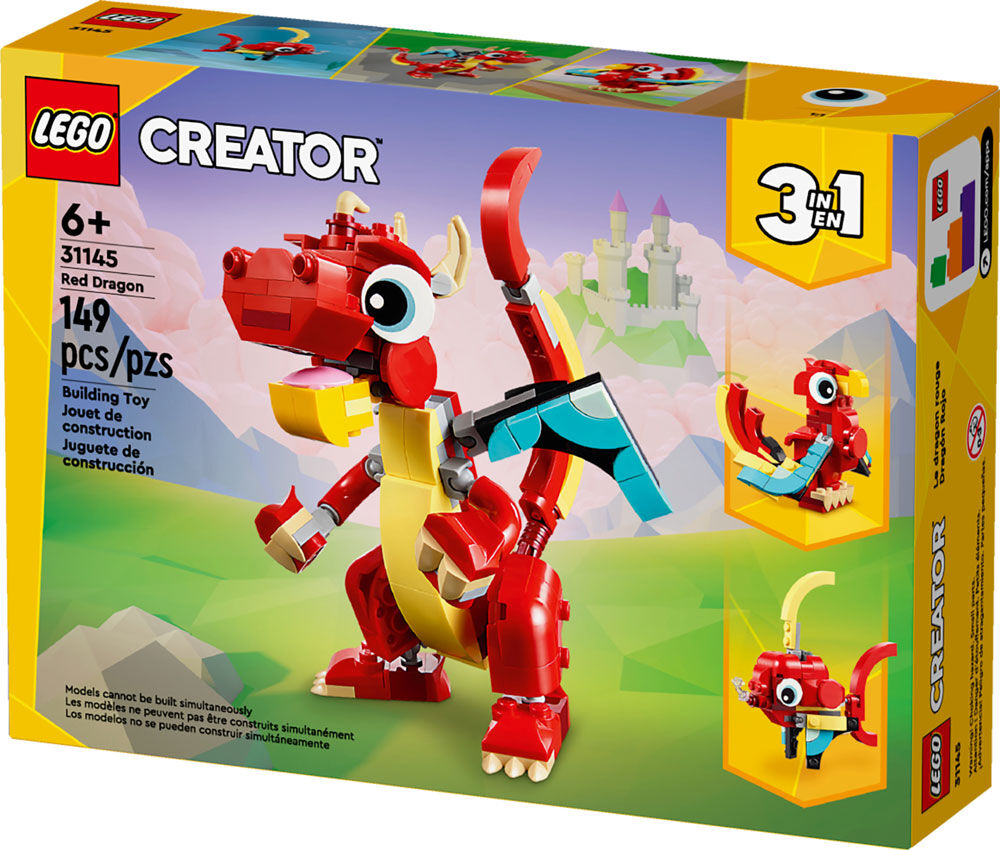 LEGO Creator 3 in 1 Red Dragon 3 in 1 Animal Toy Set 31145 | Toys