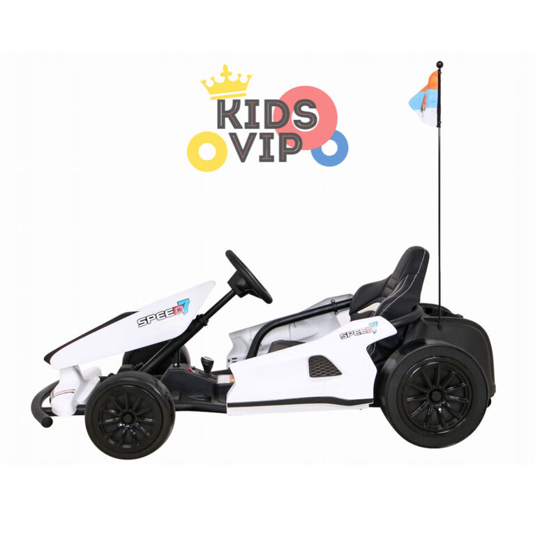 KidsVip 24V Furious Drifting Go Kart- White - English Edition