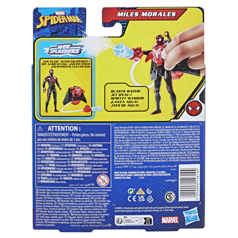 Marvel Spider-Man Aqua Web Warriors 4-Inch Miles Morales Action Figure with  Refillable Water Gear Accessory
