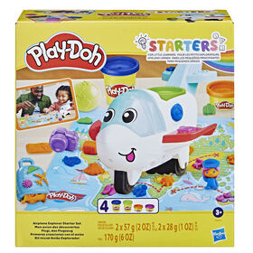 Play-Doh, coffret Starter Mon avion des découvertes, jouets préscolaires pour filles et garçons avec avion, tapis d'activité carte du monde, 3 accessoires et 4 couleurs de pâte à modeler