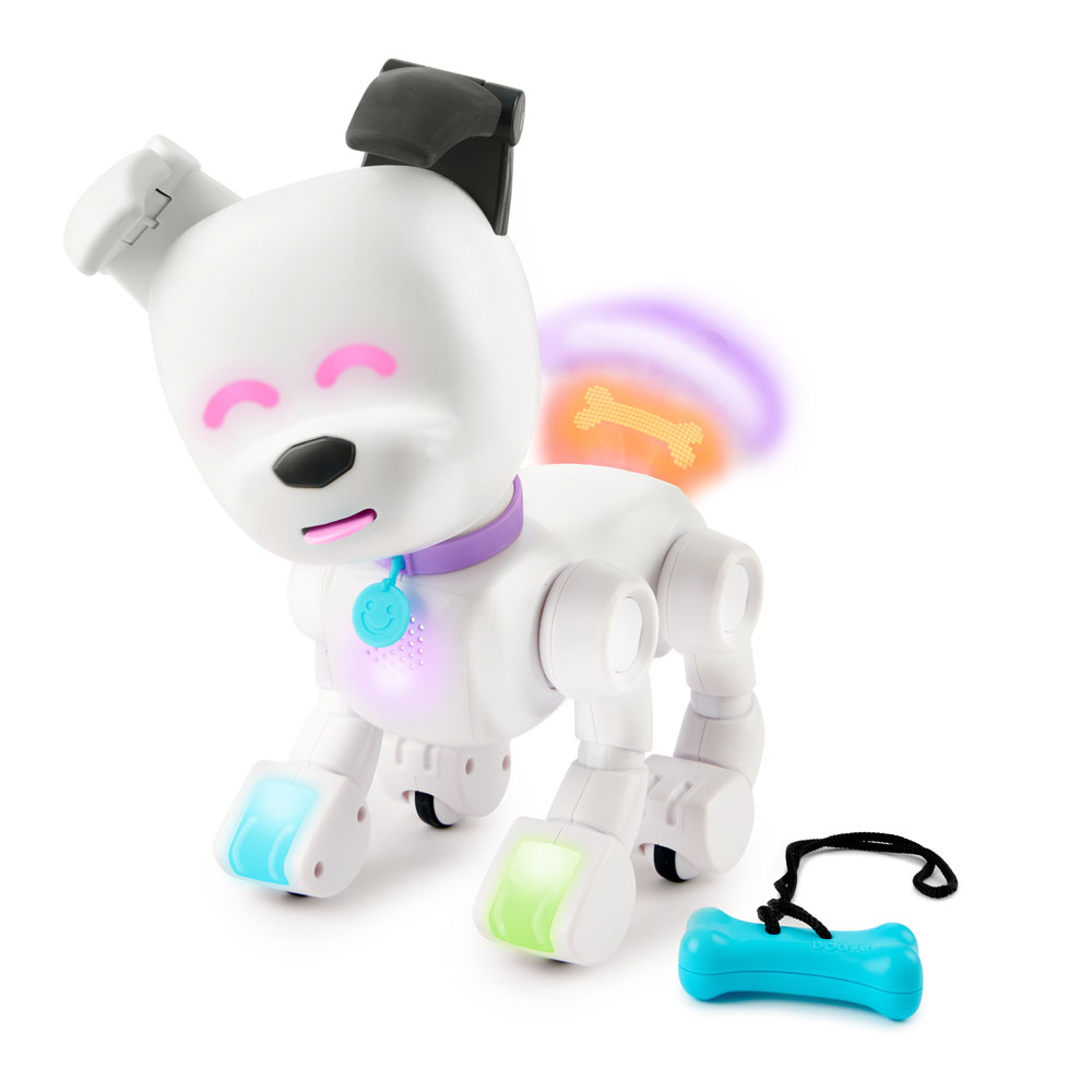 Dog E Interactive Robot Dog with Colorful LED Lights 200 Sounds Reactions App Connected Toys R Us Canada