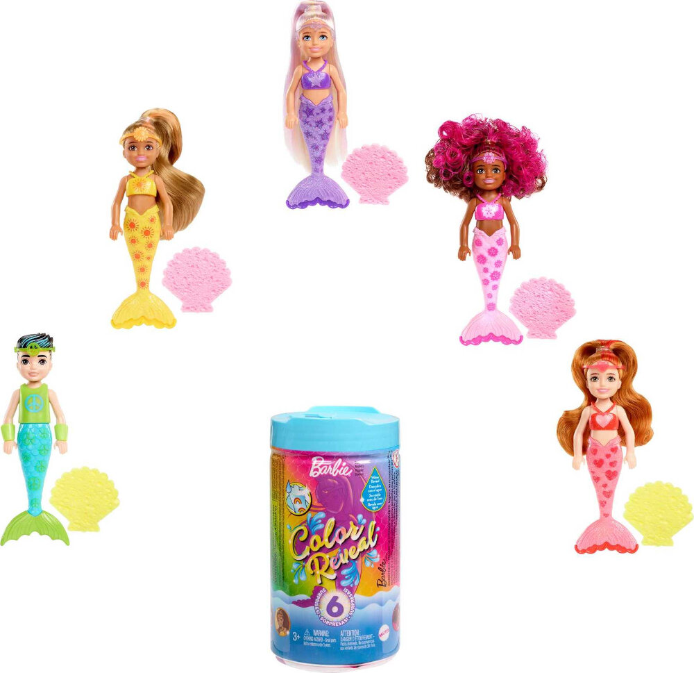 Barbie Chelsea Color Reveal Doll with 6 Surprises, Rainbow Mermaid ...