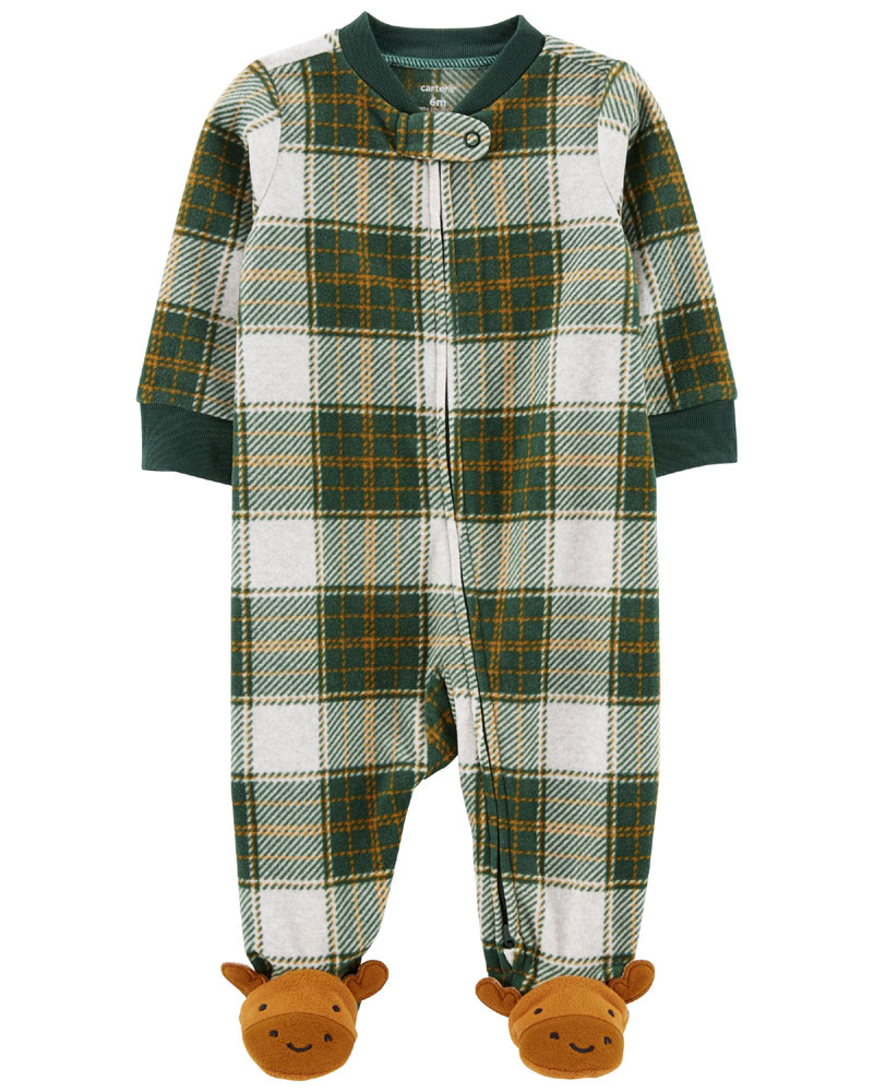 Carter's Moose Two Way Zip Fleece Sleep and Play Pajamas Green 3M