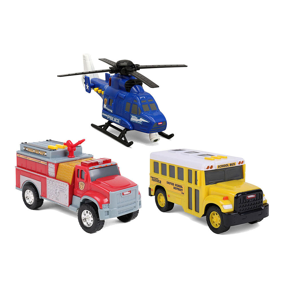 Tonka Diecast Urban 3 Pack - School Bus, Police Rescue Helicopter and ...