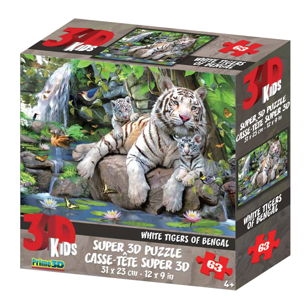 White Tigers of Bengal 63 Piece *Lenticular 3D Effect* Jigsaw