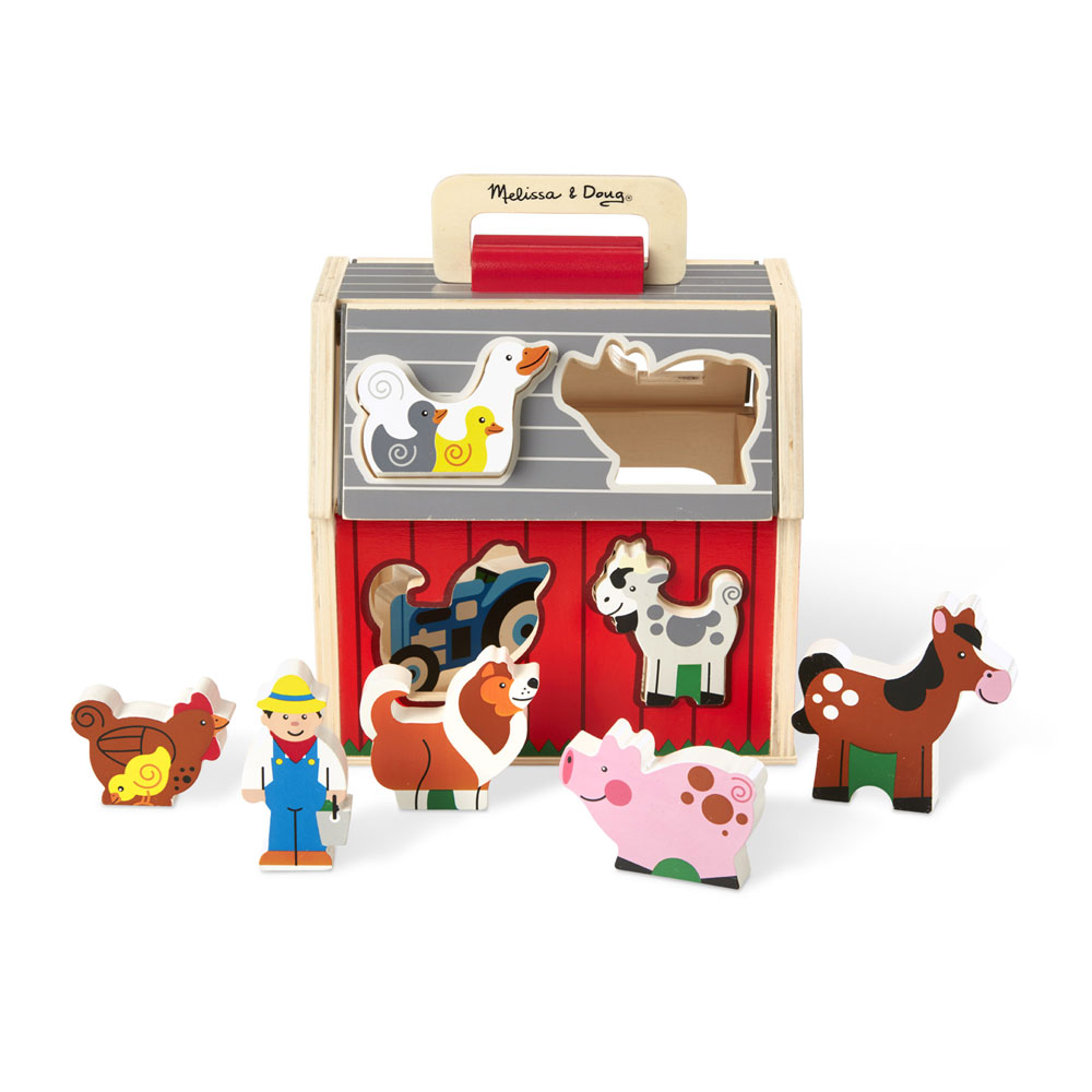 Jouets d'animaux de ferme en bois pour fille et garçon de 1, 2 et 3 ans,  jouet de grange de tri à emporter avec de gros puzzles pour bébé, jouets  d'apprentissage Montessori