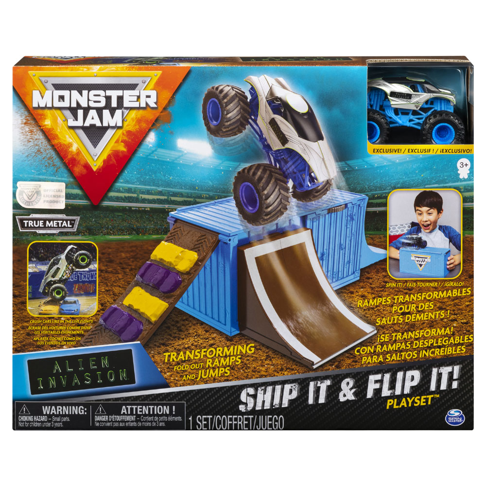 Monster Jam, Ship It & Flip It Transforming Playset with Exclusive 1:64 ...