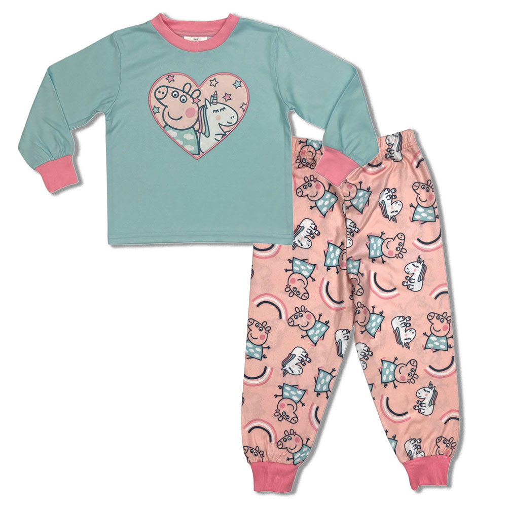 Peppa Pig 2 Piece PJ Set Long Sleeve Top and Pant Mint/Pink | Babies R ...